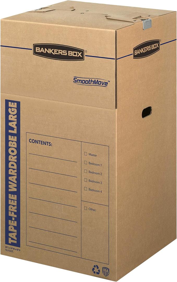 Bankers Box Tall Wardrobe Box 3 Pack, Tape-Free Design, 24" x 24"x 40"(7710501)