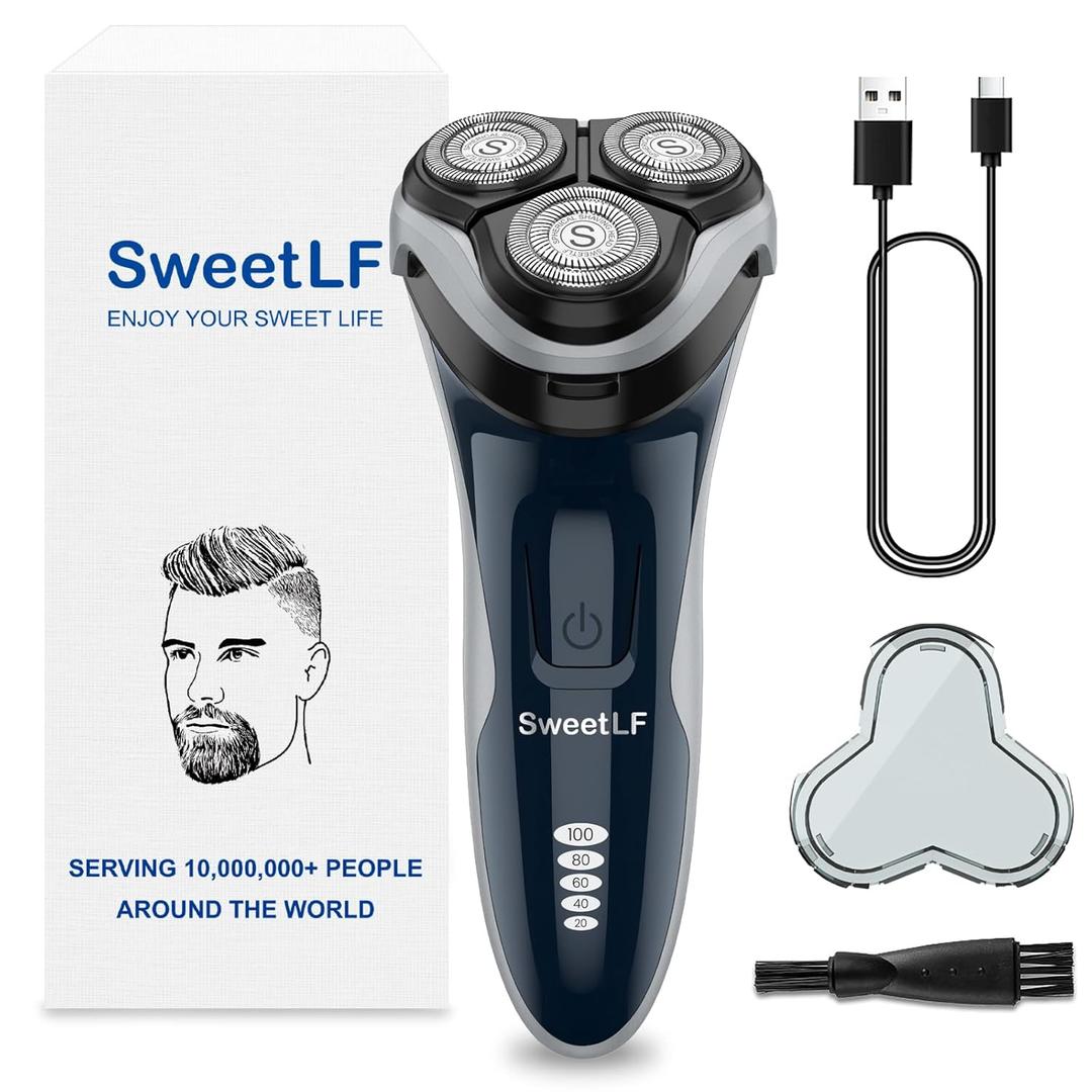 Electric Razor for Men-SweetLF [New]Electric Shaver for Men (Plus 3 Blades), Rechargeable/ IPX7 Waterproof/ LED Display/ Cordless Floating Head Men’s Electric Shavers with pop-up Beard Trimmer