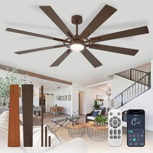 Depuley 72-Inch Ceiling Fan with Light: Modern 8-Blade Brown Indoor Outdoor Fans with Remote App Control Dimmable Light - Ultra Quiet DC Motor Reversible 6 Speed Timer