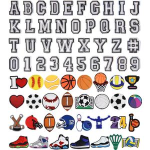 Letters Numbers and Sports Decoration Charms, Basketball Baseball Hockey Softball Soccer Football Gift for Boys Kids Teens and Adults