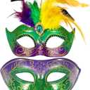 Masquerade Mask for Couple with Feathers - Womens Feather Carniva Masks & Men Venetian Mask for Halloween, Christmas (Mardi Gras)