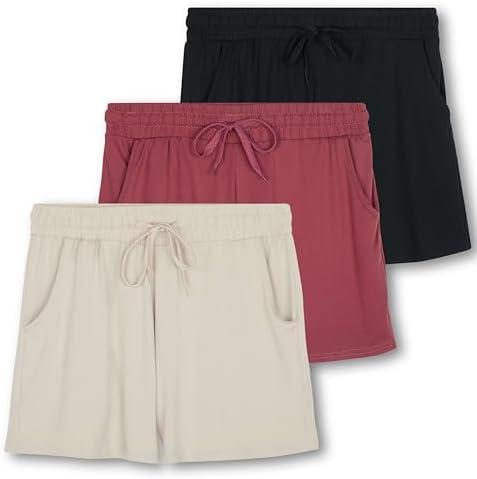 Real Essentials 3 Pack: Womens Ultra-Soft Athletic Lounge Casual Sweat Shorts with Pockets XL
