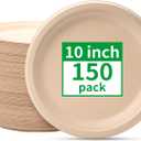 RACETOP Compostable Paper Plates 10 Inch [150 Pack], Disposable Biodegradable Heavy Duty Paper Plates, Made of Natural Sugarcane Fibers, Unbleached Brown, Round