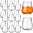 Suclain 20 Pcs Plastic Wine Glasses Ribbed Stemless Wine Glasses 14oz Vertical Design Unbreakable Cups for Outdoor Indoor Vintage Elegant Champagne Whiskey Glasses for Christmas Party Wedding (Clear)
