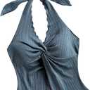 QJQ Women's Halter Tops Twist Front Slit Backless Cute Summer V Neck Tank Top Vacation Outfits (Blue, XL)