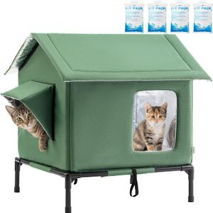JUNSPOW Outdoor Cat House Weatherproof - All-Season Insulated Cat Shelter for Stray & Feral Cats, Spacious 17.7" L x 15.7" W x 21.6" H Interior, Waterproof & Windproof Design for Yard, Porch, Garage