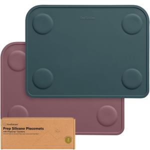 KeaBabies 2-Pack Silicone Placemats for Toddlers - 12"x9" Non Slip Suction Baby Silicone Placemat for Kids Eating, Easy to Clean, Busy Travel Baby Mat for Dining Table, Food Grade/BPA-Free (Rocky)