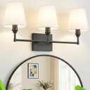 ZSMAIKU Vanity Lights For Bathroom,23.6 In Black Bathroom Light Fixtures Over Mirror,Vintage 3Light Vanity Light With Flared White Fabric Lampshade For Bedroom,Hardwired Hallway Sconce Light,E12 Base