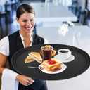 8 Pcs 24 Inch x 29 Inch Large Restaurant Serving Trays, Black PP Plastic Non Slip Tray,Oval Plastic Food Serving Tray with Raised Edges for Home Kitchen Restaurant Cafeterias Fast Food Service