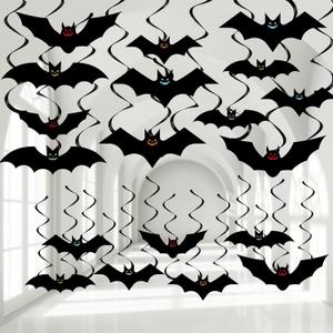 60pcs Halloween Hanging Swirl Decorations Flying Bats Streamers Vampire Bat Decor Halloween Party Favors for Indoor Outdoor Home Door Classroom Ornaments Creepy Carnival Cutouts Ceiling Decor