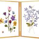 Glass Pressed Flower Frame Handmade, Hinged Double Press Flower Frame, Tabletop Brass Photo Frames, Rectangle Dried Flowers Display Folding Frames for Home, Gold,46 Inches (4L" x 6W")