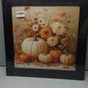 Puyfsdhg Fall Orange White Pumpkin Floral Wall Art Framed Rustic Farmhouse Autumn Pumpkin Botanical Canvas Prints Artwork, Thanksgiving Oil Paintings Wall Decor for Home Bedroom Room 20x20 Inch