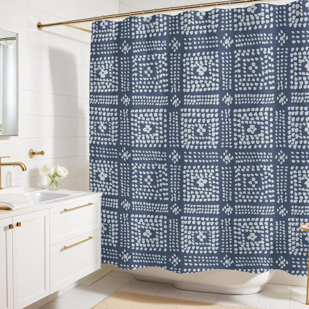 Modern Blue Shibori Print Shower Curtain - Boho Geometric Dot Pattern - Mudcloth Design - Decorative Fabric Shower Curtain for Any Bathroom - 72x72 Inches (Shibori) Modern Blue Shibori Print Shower Curtain - Boho Geometric Dot Pattern - Mudcloth Design - Decorative Fabric Shower Curtain for Any Bathroom - 72x72 Inches (Shibori)