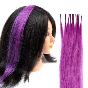 10 Strands/lot Colored I Tip Human Hair Extension For Women Girls Gift Cosplay Dress Up Party Feather Hair Extensions With Micro Beads And Pulling Needle And Pliers (16INCH, Purple)