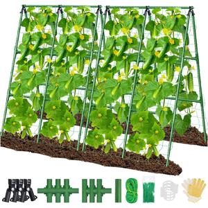 2Pack 51x35Inch Cucumber Trellis for Raised Bed, Adjustable A-Frame Garden Trellis for Climbing Plants Outdoor with Climbing Net, Meal Plant Trellis for Vegetables Pea Bean Tomato Squash Grape