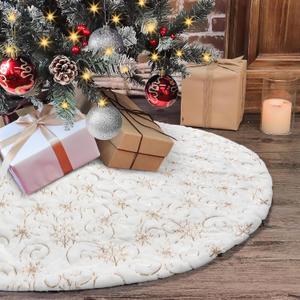 Dremisland Christmas Tree Skirt 48 inches White Christmas Tree Skirt with Gold Sequin Snowflakes Luxury Faux Fur Plush Xmas Tree Skirt Holiday Party Christmas Decorations (36inch/90cm, Gold)