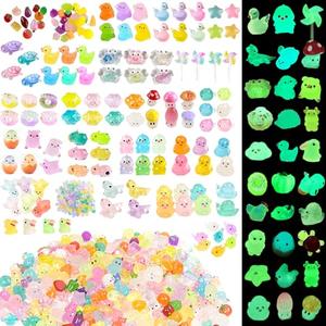 LJMBOEN 54pcs Luminous Mini Resin Animal in The Dark Tiny Miniature Figures Ornament Duck Frog Mushroom Owl Dog Rabbit Crab Dolphin Shell Fairy Garden Accessories Aquarium Landscape Bonsai Decor