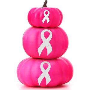 3 Pcs Breast Cancer Awareness Decorations Artificial Pumpkins Bulk Faux Foam Pumpkins with Pink Ribbon Pattern for Fall Halloween Table Decor (Hot Pink, 4.33 Inch, 6.3 Inch, 7.87 Inch)