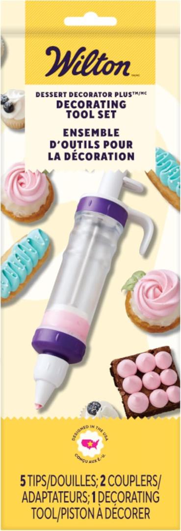 Wilton Dessert Decorator - The Kit Includes a Plunger-Style Tool, 2 Couplers, 1 Fill Tip, 4 Decorating Tips, Plastic, White & Purple