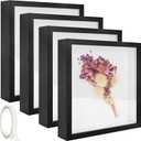 4 Pack 5 x 5in Shadow Box Frame, Shadow Boxes Display Cases with Adhesive Tape, 3D Picture Frame for Baby Items Wedding Memories Crafts Awards Medals Tickets Graduation Photos (Black)