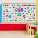 2 x 72 Pcs Christian Bulletin Board Decorations Set God is Love Bulletin Board Decor Jesus Religious Faith Bible Verse Heart Cutouts for Church Sunday School Vbs Chalkboard Home Wall Decor