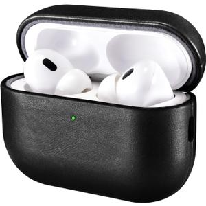 ICARER AirPod Pro 3 Case, 100% Geniune Leather Case, Handmade Top Grade Vintage Cover, Shockproof Protective Cover Support Wireless Charging, Compatible with AirPods Pro 3 2025 Model (Black)