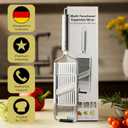 Gramercy Handheld Mandoline Slicer for Kitchen - Stainless Steel Veggie & Fruit Slicer with 4 Blades - Slicer, Julienne & Grater; Cut Resistant Safety Glove & Cleaning Brush Included; Dishwasher Safe