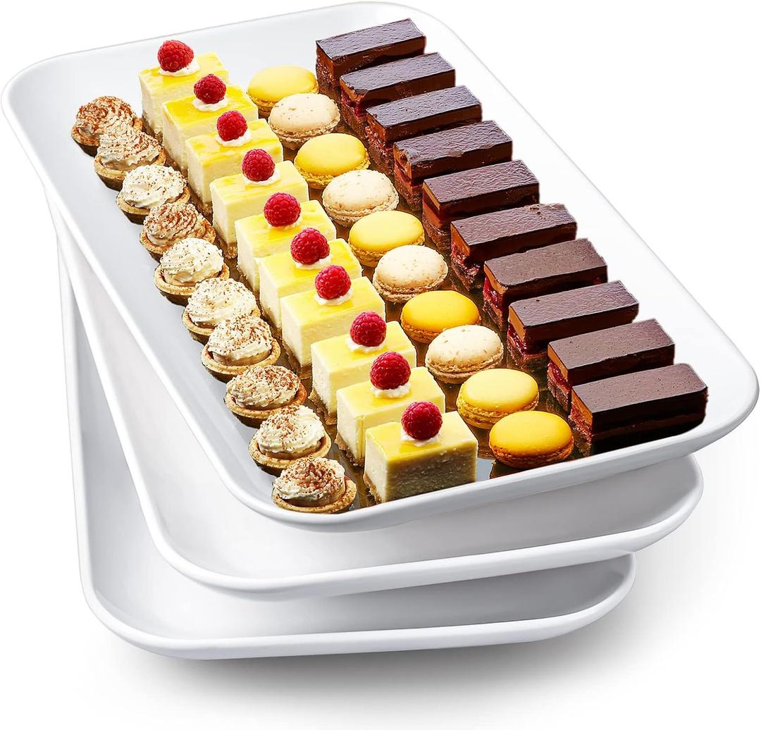 DELLING 16 Inch Large Serving Platter Set of 3, White Porcelain Platters for Serving Food - Rectangular Serving Trays for Party Entertaining, Oven Safe to 590F, Dinnerware