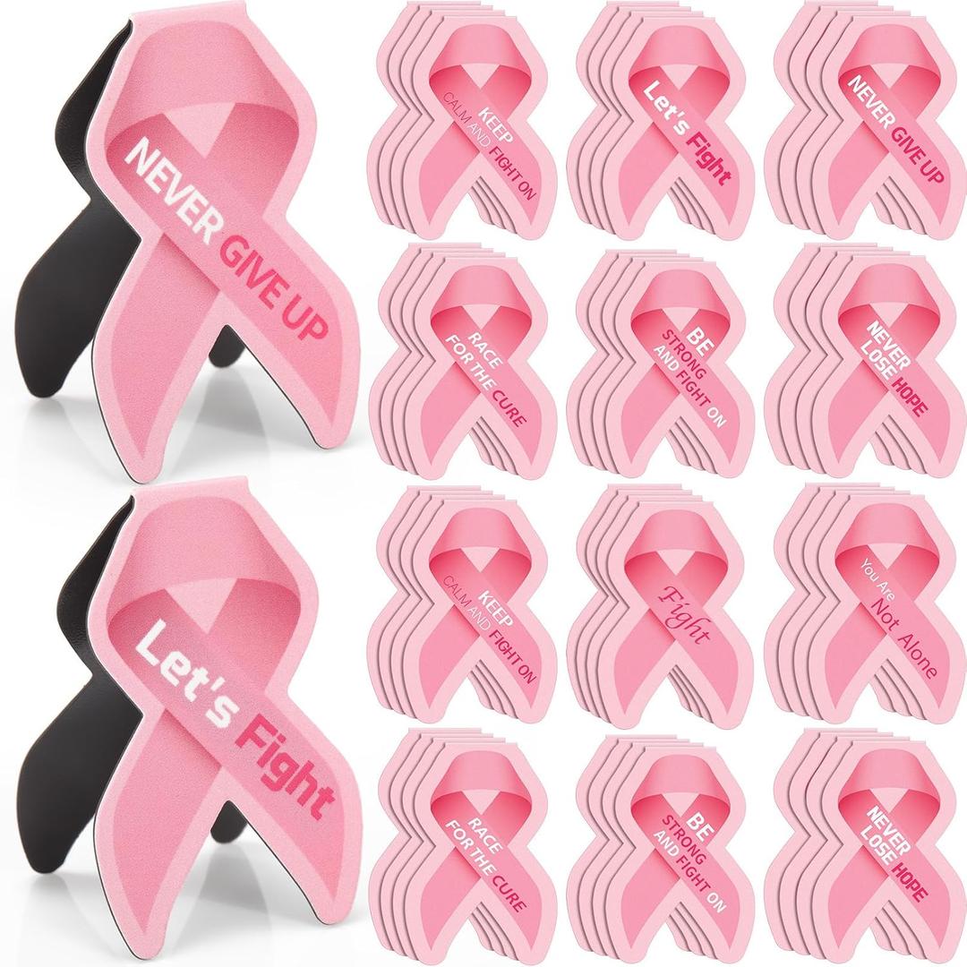 200 Pcs Breast Cancer Awareness Magnetic Bookmarks Bulk Pink Ribbon Bookmarks Breast Cancer Awareness Accessories Double Sided Magnetic Book Marks for Charity, Office, Fundraiser Events