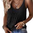 Allimy Womens Pointelle Knit Top V Neck Strappy Tank Tops Summer Sleeveless Blouses Shirts Tops, Black, Large