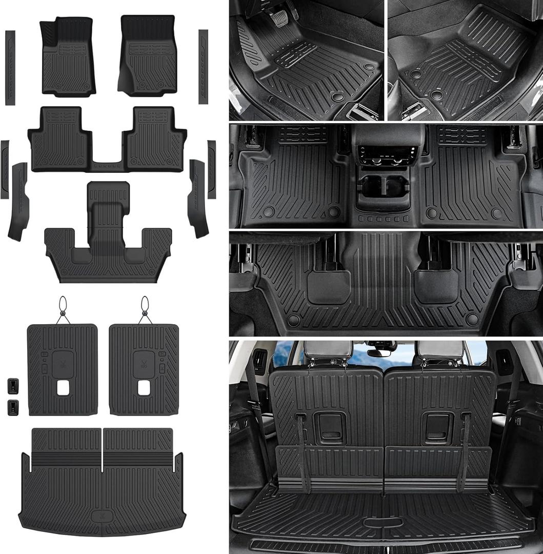Floor Mats Cargo Mat for 2021-2025 Jeep Grand Cherokee L Captain Chair(Only for 6-Seater w/o 2nd Row Armrest), All Weather TPE Trunk Cargo Liner Car Accessories