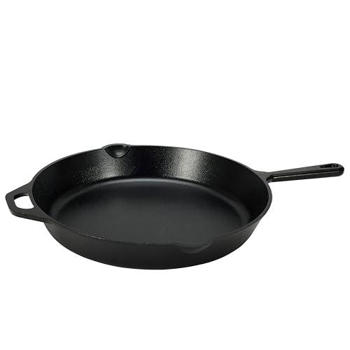 Amazon Basics Pre-Seasoned Cast Iron Skillet, Oven Safe, Even Heating, Heat Distribution, Stove Compatible, Heavy-Duty, 15-Inch, Black
