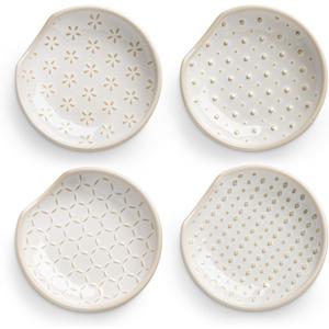 MALACASA 4 Pack Ceramic Spoon Rests for Stove Top, 4.8 inch Cooking Spoon Holder for kitchen counter, Heat-Resistant Utensil Rest, Ladle Holder Dishwasher Safe - 05, Series LYDIA