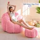 MAXYOYO Giant Bean Bag Chair with Ottoman, Pumpkin-Shaped Bean Bag Sofa with Footstool, Oversized Boneless Couch Chair in a Box, Comfy and Lazy Lounge for Dorm, Living Room, Bedroom, Pink, Floor Sofa with Ottoman