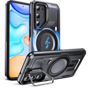 DASFOND Shield Series for Samsung Galaxy S23 Case with Camera Stand [Compatible with MagSafe] Military Shockproof Protection Heavy Duty Rugged Lens Kickstand Magnetic Phone Cover Galaxy S23, Black