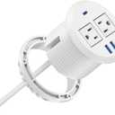 Jgstkcity 2-in-1 Desktop Power Grommet with USB-C Output, 125V, 12A, 2 AC Outlets, 3 USB Charging Ports, White