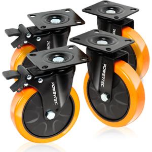 POWERTEC 6 Inch Swivel Caster Wheels Set of 4 with Dual Locking Brake, Heavy Duty Industrial Grade - Castor Wheels Ideal for Heavy Equipment, Automotive Workshop, Cart, Dolly and Workbench (17216)