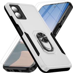 Bonkier for Motorola Moto G Stylus 5G 2024 Case, 15 FT Military Grade Drop Protection with 2X Tempered Glass Screen Protector, Heavy-Duty Shockproof Kickstand Case for Moto G Stylus 5G 2024 White