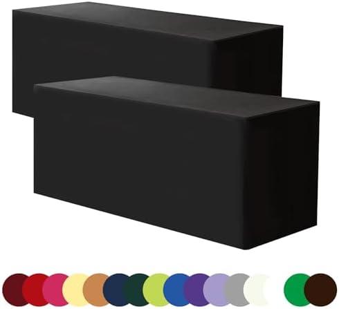 Black 6FT Tablecloth Fitted Table Covers for 6 Foot Rectangle Tables - Water Resistant Washable Fabric Polyester Table Clothes for Parties, Trade Show（72L x 30W Inches）