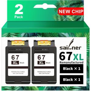 SAILNER 67XL Black High-Yield Ink Cartridge Replacement for HP Ink 67 67XL HP Printer Ink Compatible with DeskJet 2855e Ink Cartridges Deskjet 4155e 2755e 4155 2700 2700e Envy 6055 Printer 67(2 Pack)