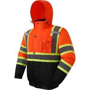 JKSafety Hi-Vis Winter Safety Bomber Jacket for men and women | Winter Safety Jacket Durable and Waterproof | Construction Work Jacket for Winter | Cold Weather PPE | ANSI Class 3 (116-OBlk Medium)