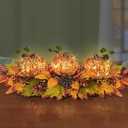 Christmas Centerpiece Table Decorations, Handcrafted Snowy Pine Cones and Pine Needles with 3 Candle Holders for Dining Table Fireplace Mantel - 27.5 in (Cedar)
