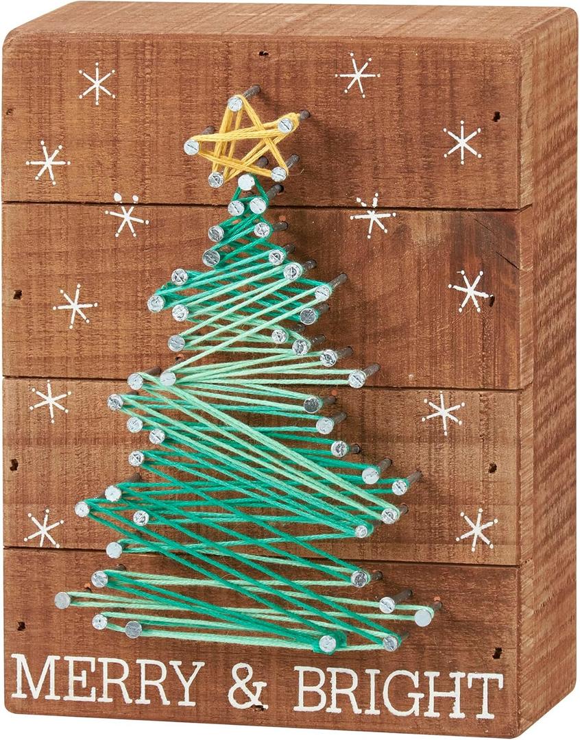 Primitives by Kathy Slat String Art Box Sign, Merry & Bright