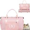 Gym Bag for Women, Personalized Duffle Bag with Shoe Compartment, Sports Bag for Yoga & Dance with Wet Pocket and Mat Strap. (Pink)