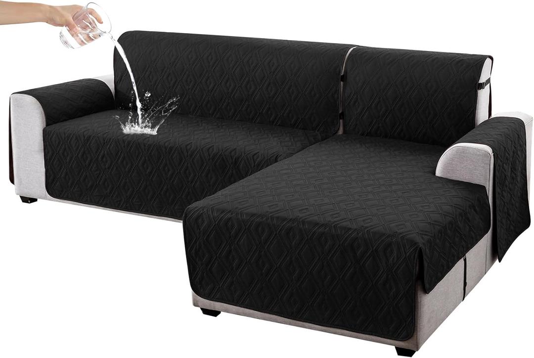 Genina Sectional Couch Covers for Dogs L Shaped Sofa Covers Chaise Lounge Cover Reversible Sofa Cover Sectional Furniture Protector for Pets, Kids (Black, Large)