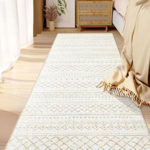 Runner Rug 2x7 Boho Geometric Area Rugs: Washable Kitchen Rug, Soft Non Slip Moroccan Long Hallway Rugs for Bedroom Bathroom Laundry Entryway Staircase Foyer (Beige,2X7)