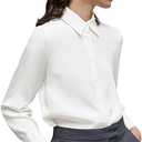 Women's Button Down Shirt Classic Long Sleeve Collared Tops Work Office Chiffon Blouse Small