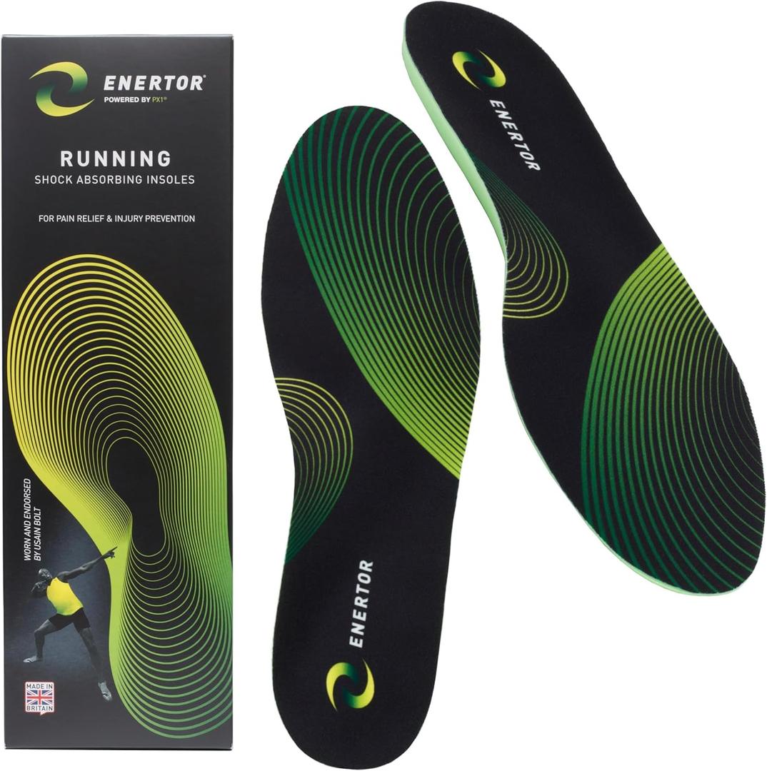Enertor PX1 Running Insoles - Sports & Running - Full Length Orthotics, Shock Absorbing Technology - Foot & Heel Pain Relief - for Plantar Fasciitis, Achilles Tendonitis, Arch Support, US Mens 6-7