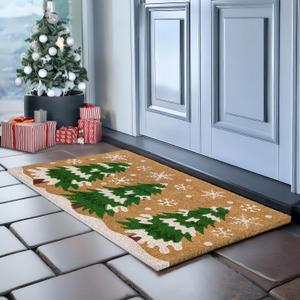 MAINEVENT Christmas Tree Door Mat 30x17 Inch, Winter Holiday Welcome Mat for Covered Outdoor Area, Coir Doormat w/Non-Slip PVC Backing