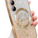 for Samsung Galaxy S24 Case Magnetic,for Women Girl Soft Cute Luxury Love Heart Plating Bling Glitter Gradient Clear Phone Case Compatible with MagSafe Shockproof Back Cover 6.1-Gold